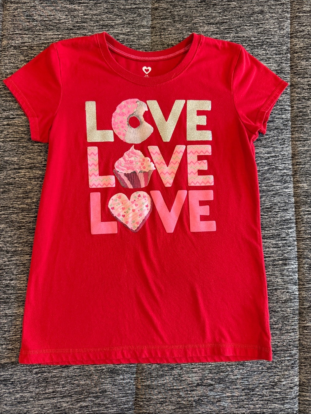 Girls Red 'LOVE' Graphic Tee with Pink Accents by